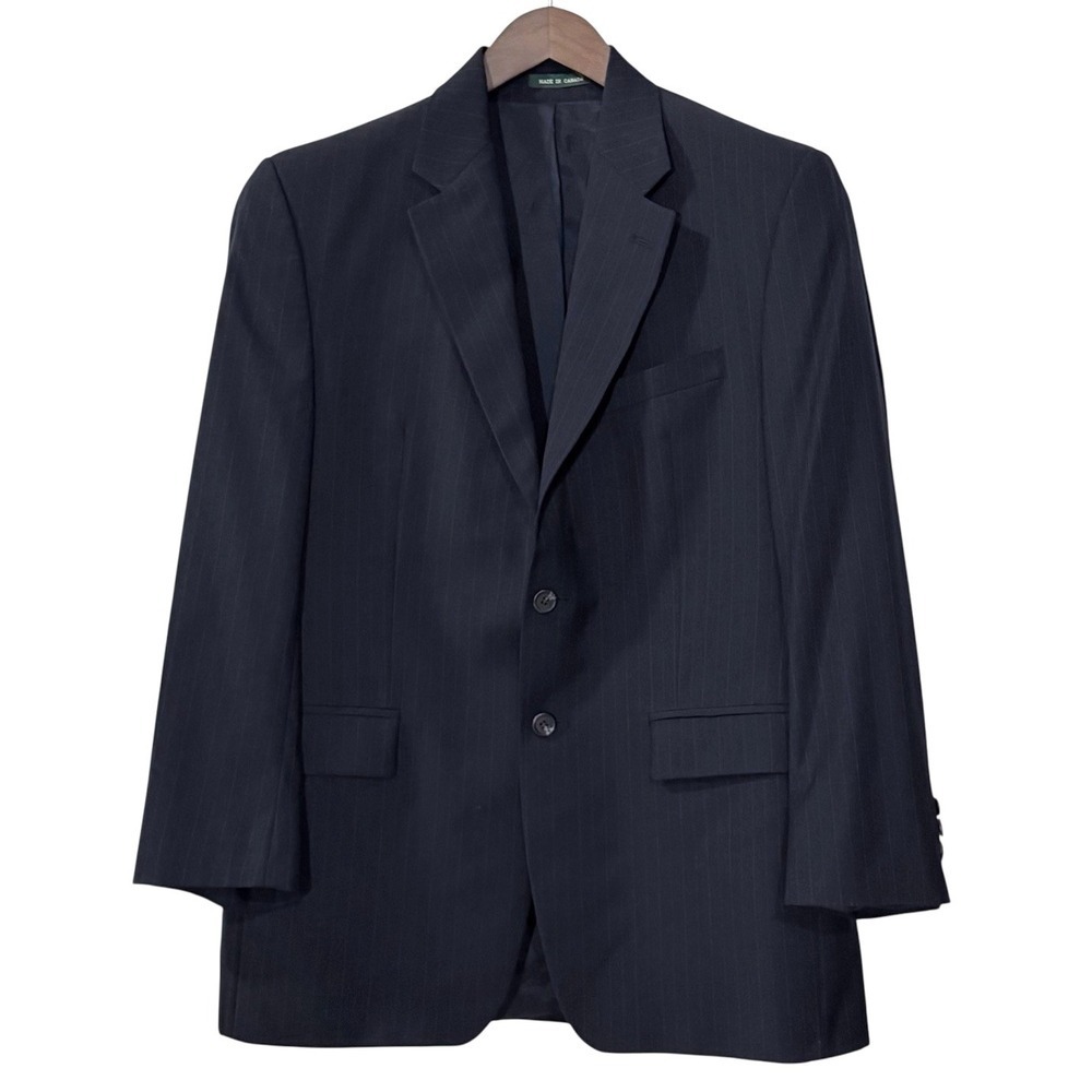 Lauren Ralph Lauren Sports Coat Blazer Mens 40 Navy Pinstriped Wool Cashmere